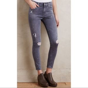 AG Adriano Goldschmied Farrah Skinny Crop Moonstone Ripped Jean Size 29